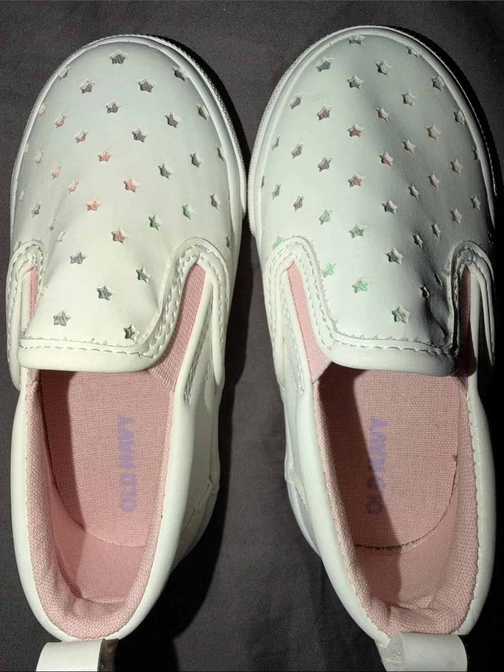 Old Navy White Slip-On Kids Sneakers with Pastel Star Details